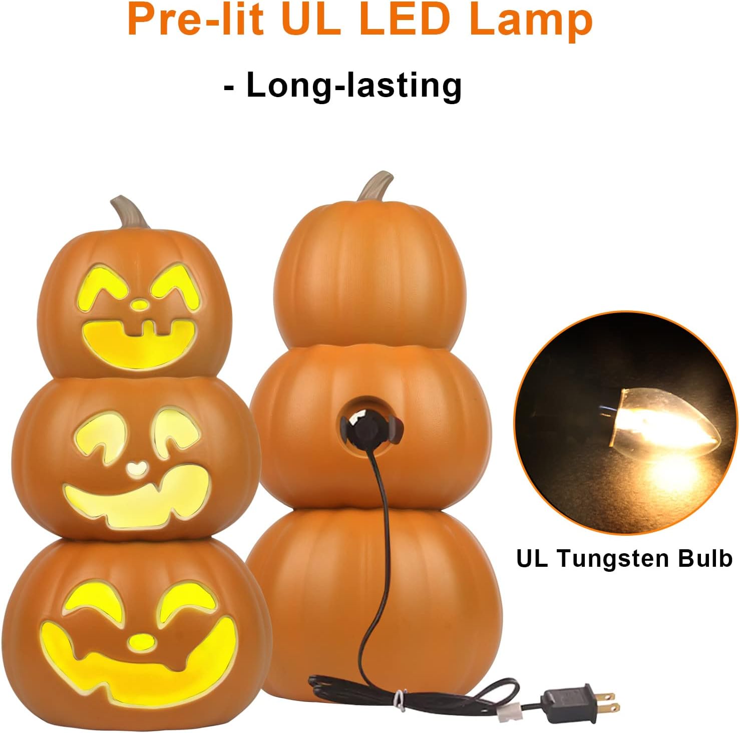 Glam Halloween Pumpkin Lantern-Jack O Lantern- Holiday Pre-Lit Pumpkin Lights-Halloween Decoration for Outdoor and Indoor- Waterproof and ETL Certified Light with Two Safety Fuse- 17'' Tall