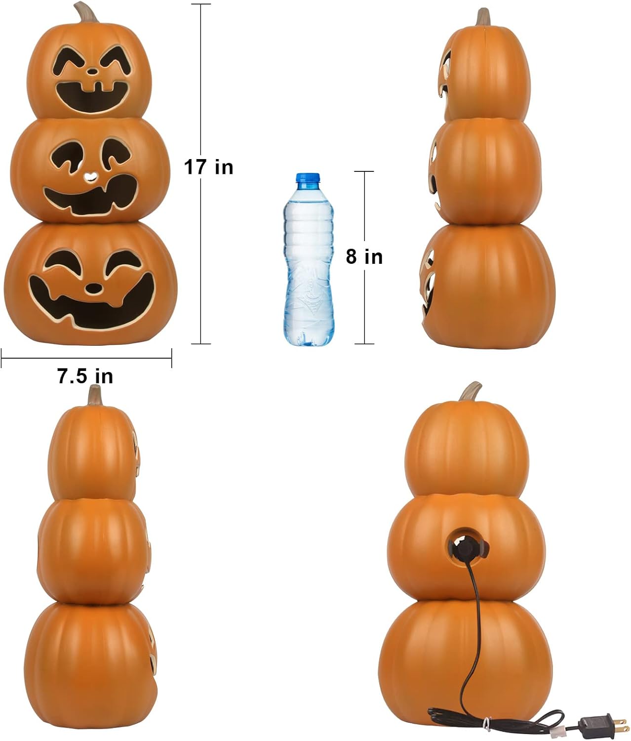 Glam Halloween Pumpkin Lantern-Jack O Lantern- Holiday Pre-Lit Pumpkin Lights-Halloween Decoration for Outdoor and Indoor- Waterproof and ETL Certified Light with Two Safety Fuse- 17'' Tall