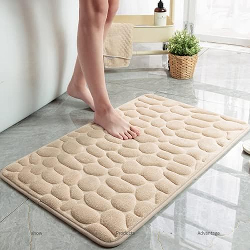 Cobblestone Non-Slip Carpets in Wash Basin Bathtub Side Floor Rug Shower Room Doormat Memory Foam Pad for Bathroom Machine Washable Bath Rugs (Khaki, 50X80Cm/20 * 31Inch)