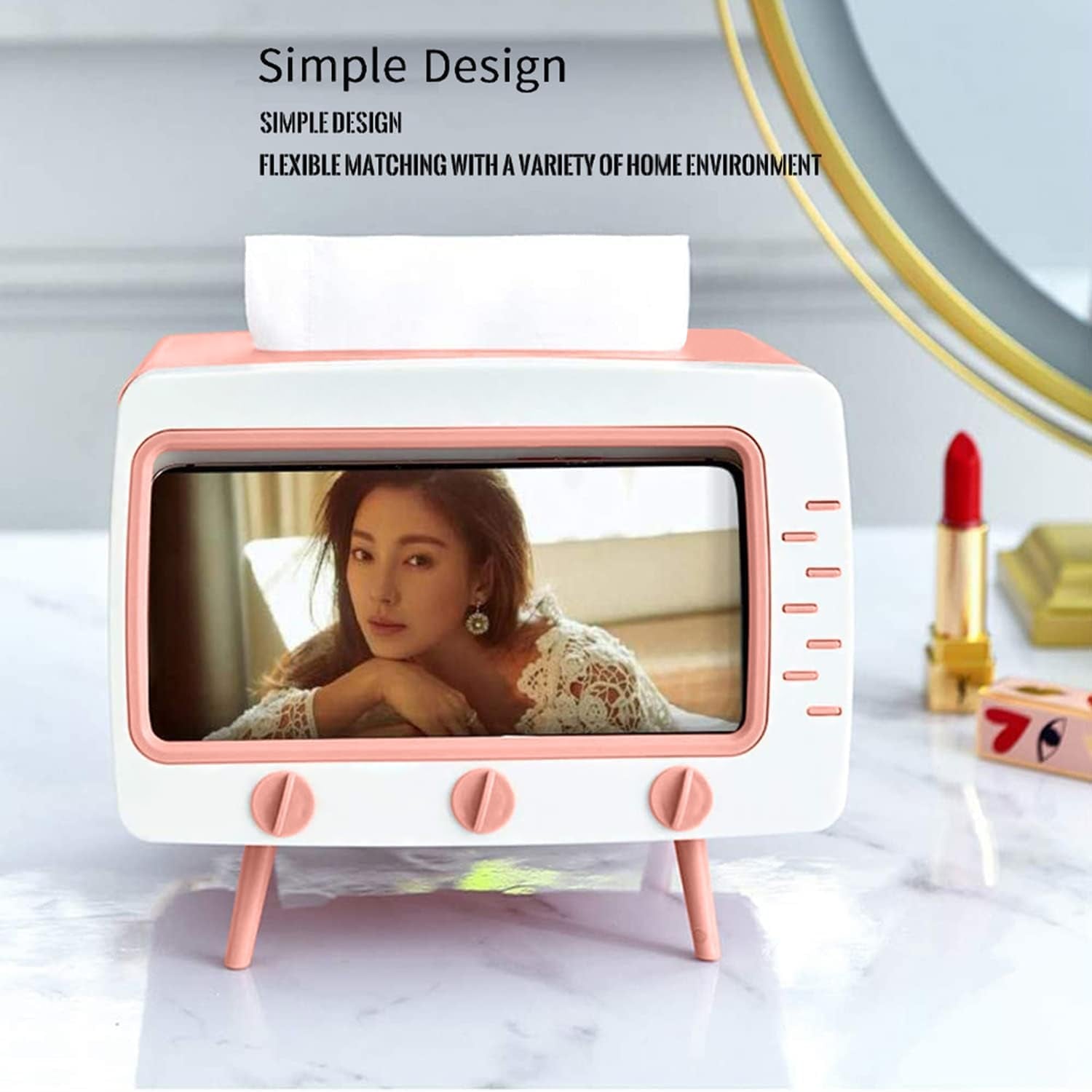 Glam Retro TV Tissue Box Holder with Phone Stand