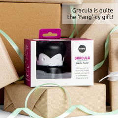 Glam Gracula Garlic Crusher, Garlic Peeler, Also for Ginger, Nuts, Chili, Herbs - Twist Top Mincer & Easy Squeeze Manual Press Peeler, Goth Gifts