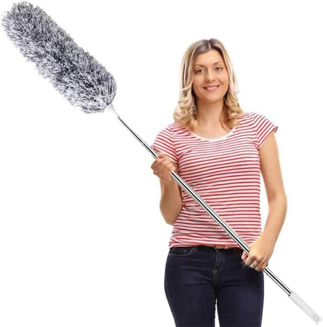 Microfiber Feather Duster Extendable Duster with 100 Inches Extra Long Pole, Bendable Head & Long Handle Dusters for Cleaning Ceiling Fan, High Ceiling, Blinds, Furniture & Cars Gray