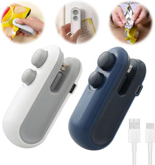 Mini Bag Sealer,2 in 1 USB Rechargeable Chip Bag Sealer Heat Seal Tool,Portable Handheld Vacuum Food Sealer Bag Sealing Machine for Snacks Chips Fresh Storage Snack Bags(White+Blue)