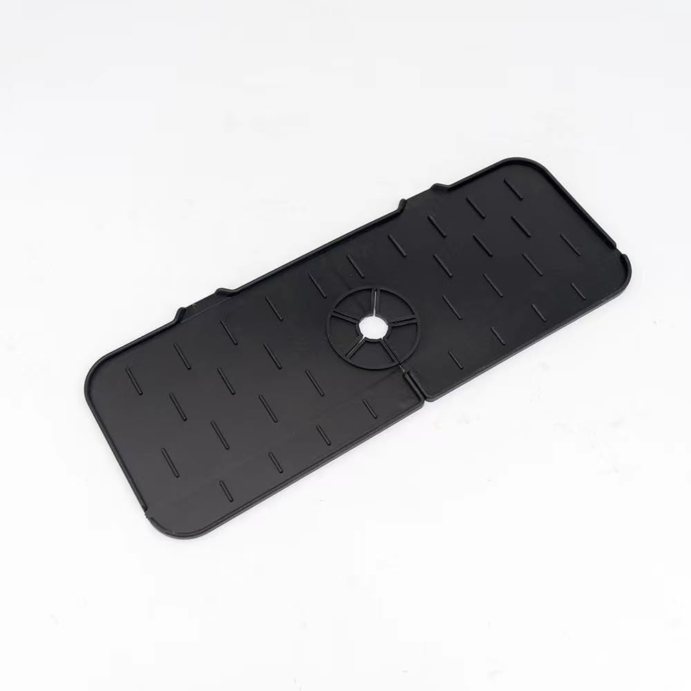 Kitchen Faucet Sink Splash Guard, Silicone Faucet Water Catcher Mat Sink Draining Pad behind Faucet, Rubber Drying Mat for Kitchen & Bathroom Countertop Protect (Black)