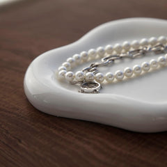 Jewelry Dish Trinket Tray for Women, Ring Dish Holder, Unique Cloud Shape Ceramic Plate Cute Things Vanity Aesthetic Room Decor Mother'S Day Birthday Christmas Warm House Gifts (White)