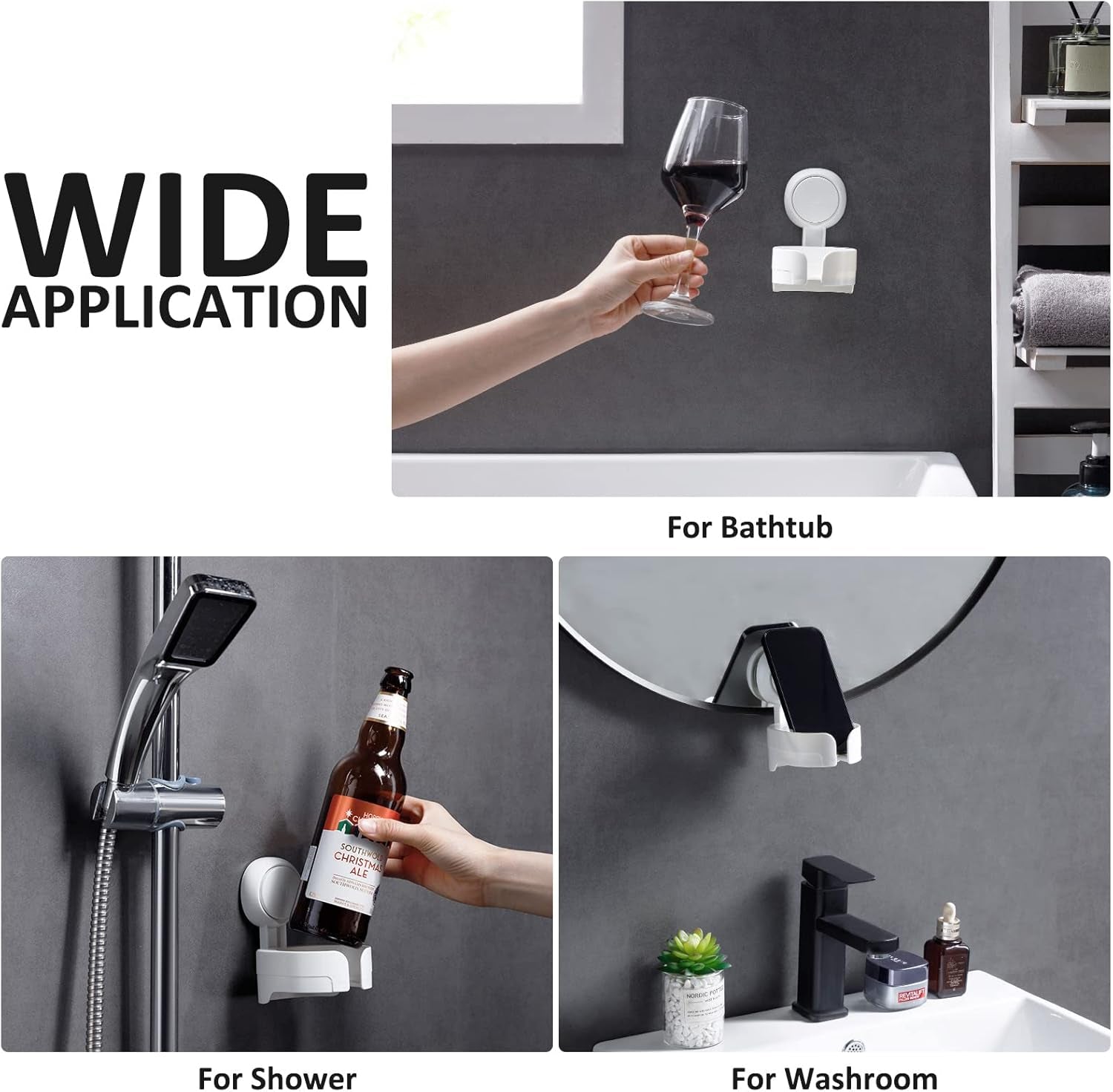 Glam Waterproof Wine Holder for Shower, Suction Cup Shower Drink Holder for Beer, Wine