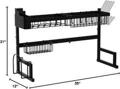 Fit Sink 24.5"- 35.5" L over Sink Dish Drying Rack (Expandable Dimension) Snap-On Design 2 Tier Large Kitchen Dish Rack Stainless Steel Counter Organization and Storage