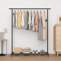 Clothing Clothes Rack Standard Rod Simple Rolling Metal Garment Rack Organizer Freestanding Hanger with Wheels,Black