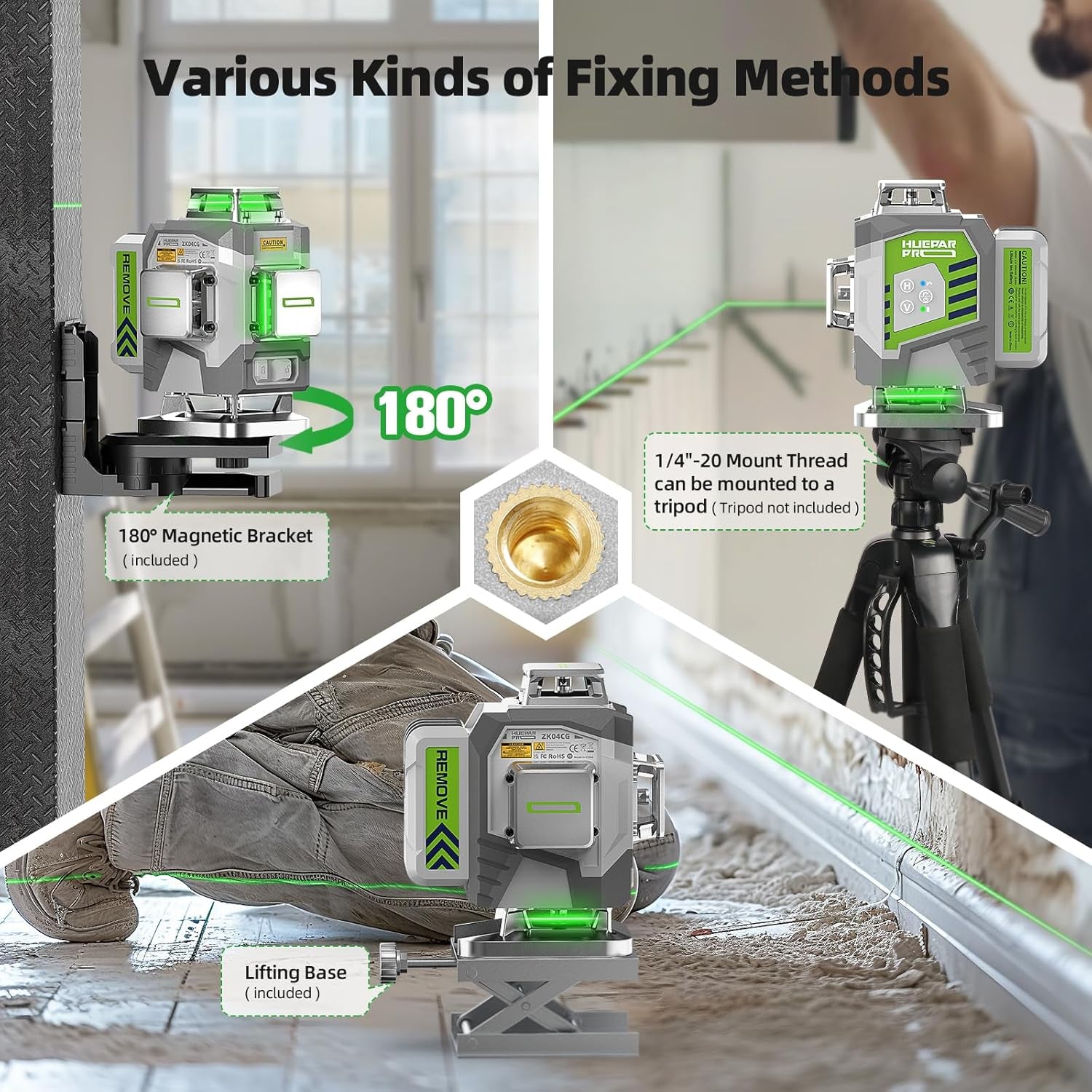 Glam Green Cross Line Laser Level Tool, High Accuracy 4D Level Laser for Construction