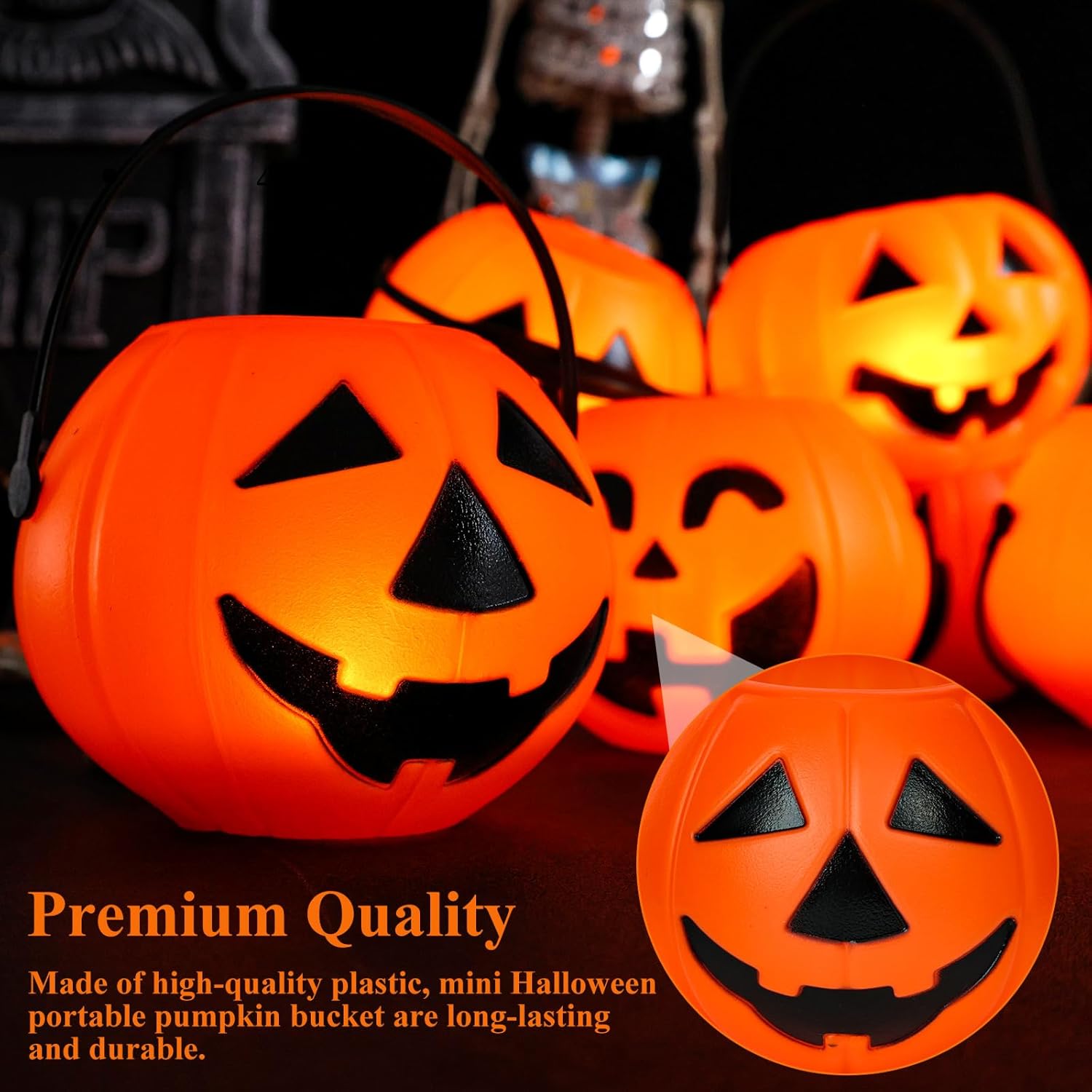 Glam 8PCS Halloween Pumpkin Buckets, Mini Portable Pumpkin Buckets Trick or Treat Buckets for Party Birthday Halloween Family Gatherings