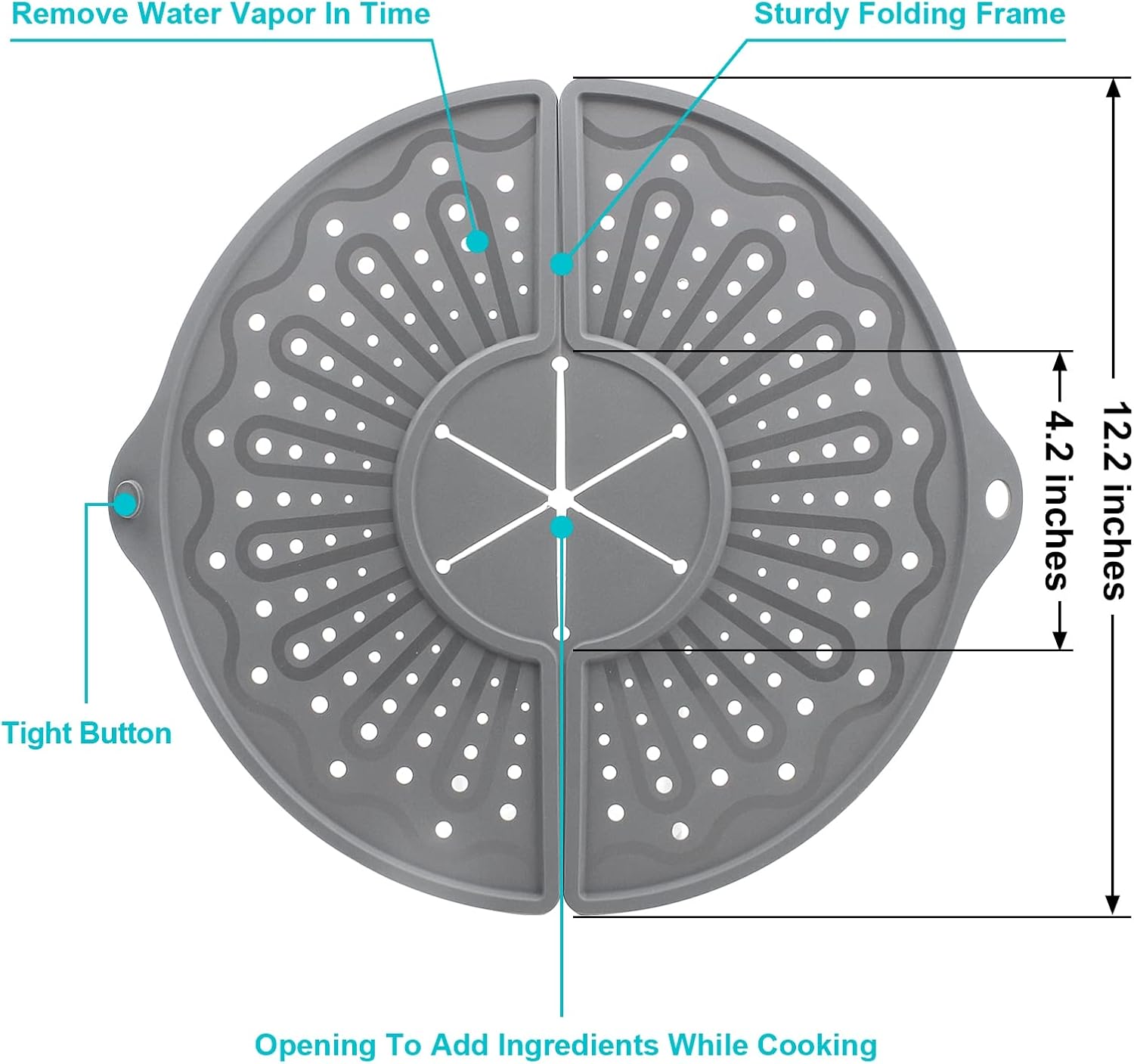 Glam Silicone Splatter Screen for 10, 11 and 12 Inch Frying Pan, Foldable Splash Guard, Multi-Use Grease Splatter Guard/Trivet Mat, 12" Non-Stick Oil Splatter Guard, Dishwasher Safe, BPA Free, Gray
