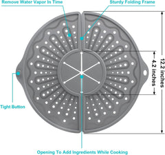 Glam Silicone Splatter Screen for 10, 11 and 12 Inch Frying Pan, Foldable Splash Guard, Multi-Use Grease Splatter Guard/Trivet Mat, 12" Non-Stick Oil Splatter Guard, Dishwasher Safe, BPA Free, Gray