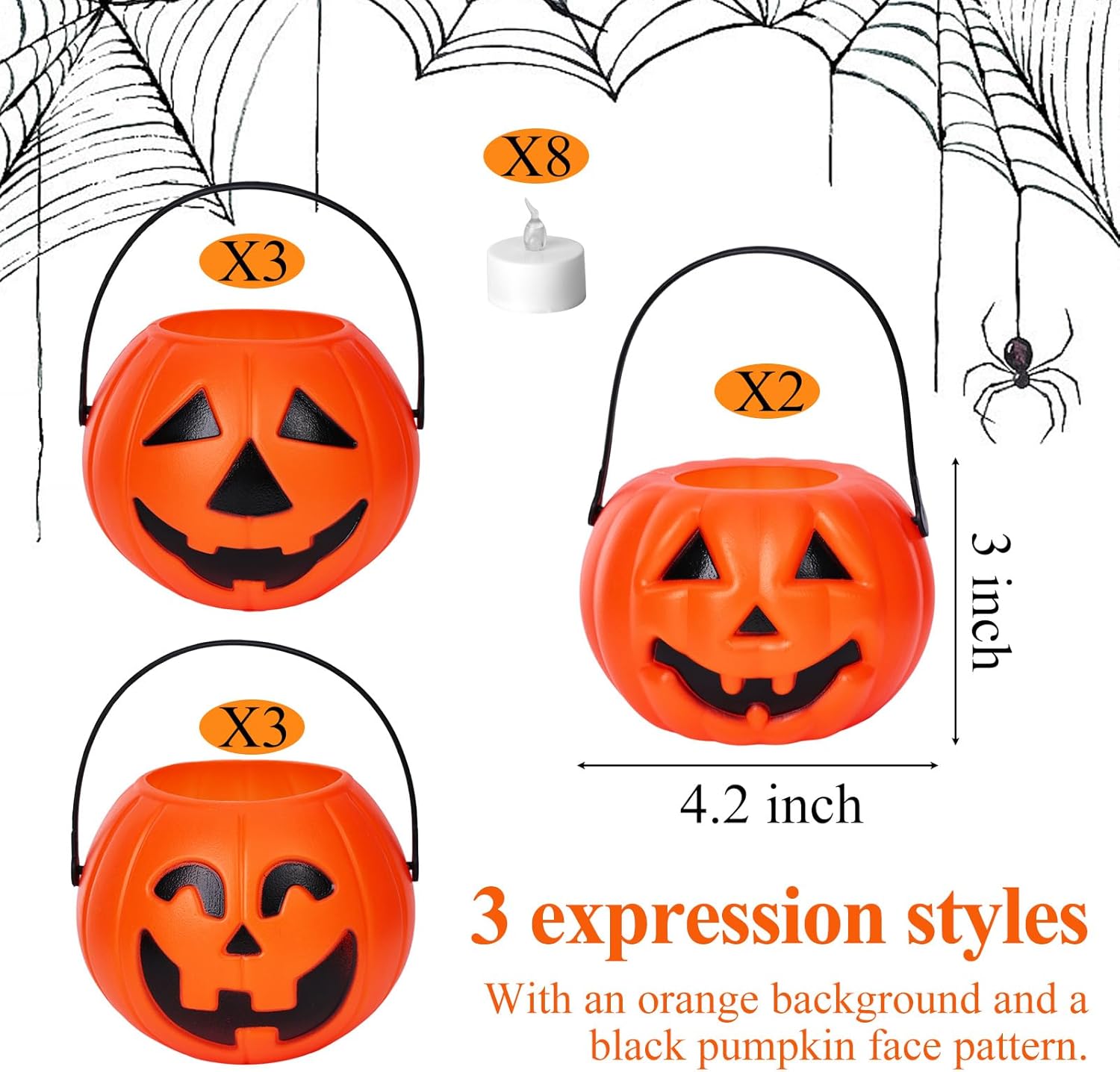 Glam 8PCS Halloween Pumpkin Buckets, Mini Portable Pumpkin Buckets Trick or Treat Buckets for Party Birthday Halloween Family Gatherings