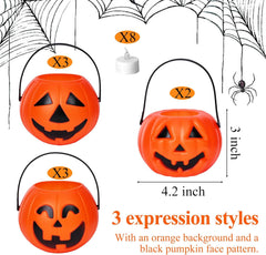 Glam 8PCS Halloween Pumpkin Buckets, Mini Portable Pumpkin Buckets Trick or Treat Buckets for Party Birthday Halloween Family Gatherings