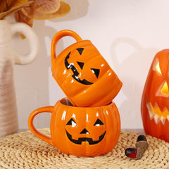 Glam Halloween Pumpkin Mug Set 14 Oz-Cute and Spooky Ceramic Coffee Mugs for Fall Halloween Party Home Decor