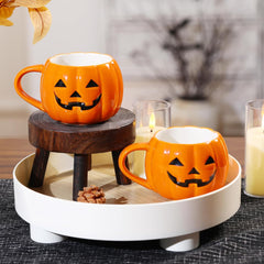 Glam Halloween Pumpkin Mug Set 14 Oz-Cute and Spooky Ceramic Coffee Mugs for Fall Halloween Party Home Decor