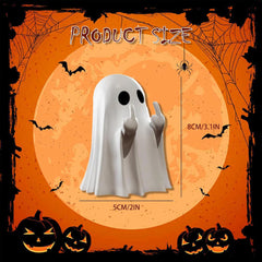 Glam Ghost Statue, Funny Ghost Figurine with Middle Finger, Spooky Middle Finger Ghost Ornament Halloween Decor Indoor, Halloween Decor for Home Garden Office Prank Gifts