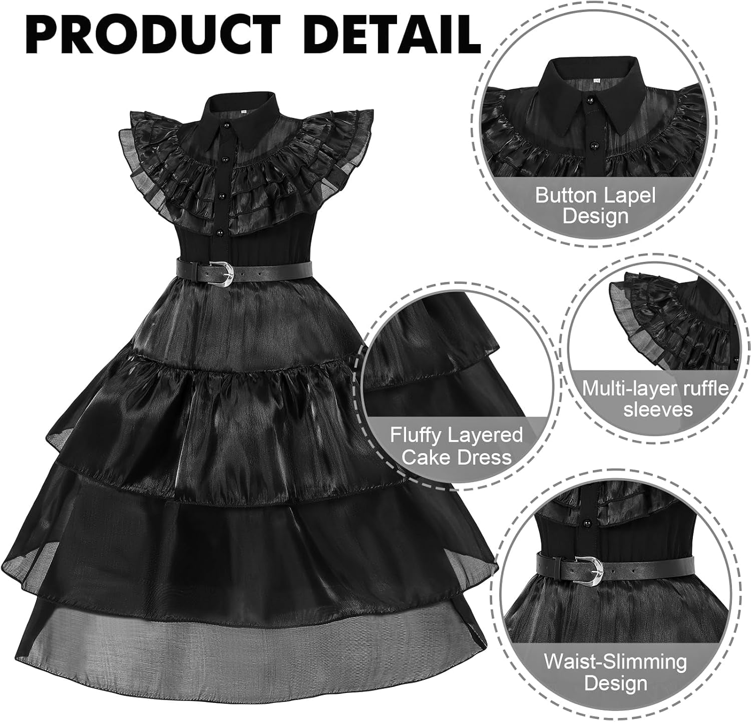 Glam Black Costume Dress for Halloween Costumes with Accessories 7-8Y