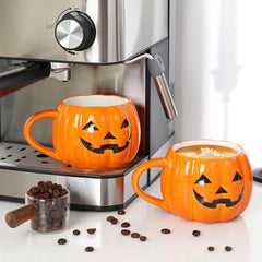Glam Halloween Pumpkin Mug Set 14 Oz-Cute and Spooky Ceramic Coffee Mugs for Fall Halloween Party Home Decor