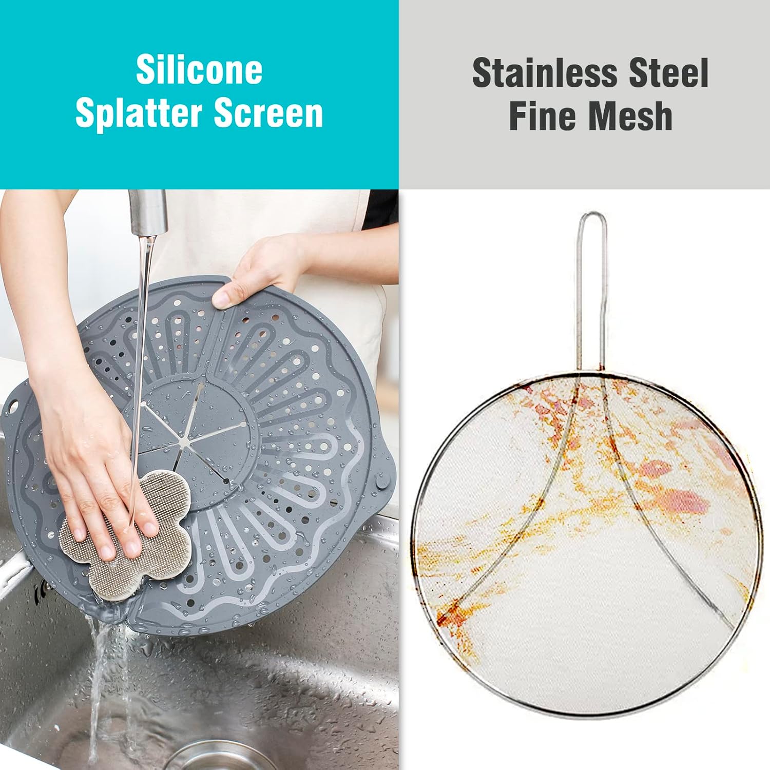 Glam Silicone Splatter Screen for 10, 11 and 12 Inch Frying Pan, Foldable Splash Guard, Multi-Use Grease Splatter Guard/Trivet Mat, 12" Non-Stick Oil Splatter Guard, Dishwasher Safe, BPA Free, Gray