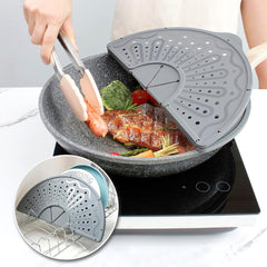 Glam Silicone Splatter Screen for 10, 11 and 12 Inch Frying Pan, Foldable Splash Guard, Multi-Use Grease Splatter Guard/Trivet Mat, 12" Non-Stick Oil Splatter Guard, Dishwasher Safe, BPA Free, Gray