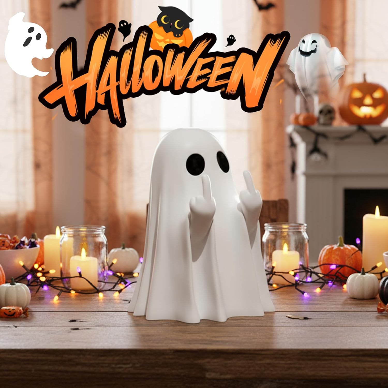 Glam Halloween Ghost Figurine-Spooky & Cute Ghost Statue for Home, Desk, Party Decor | Funnyghost Halloween Decor Indoor