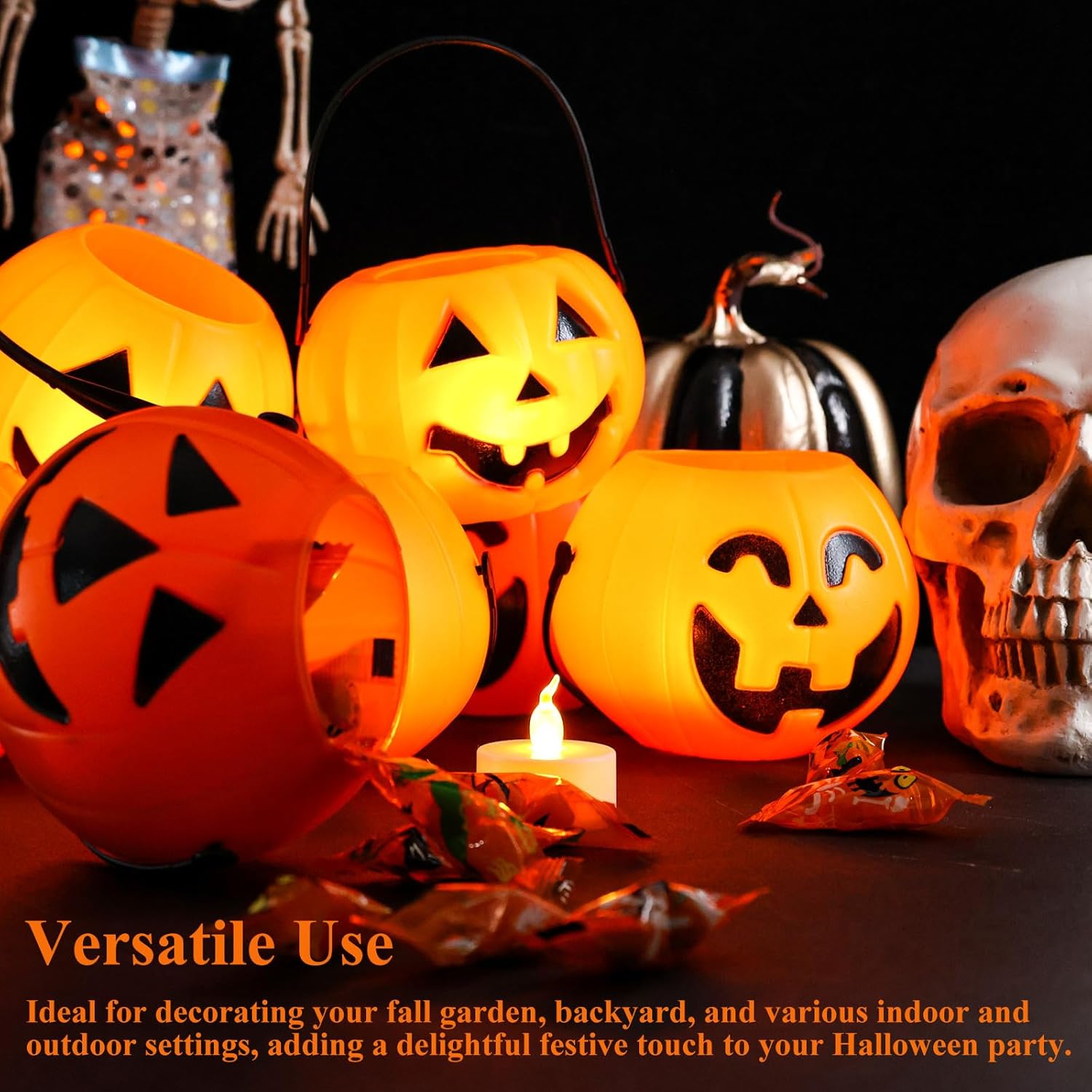 Glam 8PCS Halloween Pumpkin Buckets, Mini Portable Pumpkin Buckets Trick or Treat Buckets for Party Birthday Halloween Family Gatherings