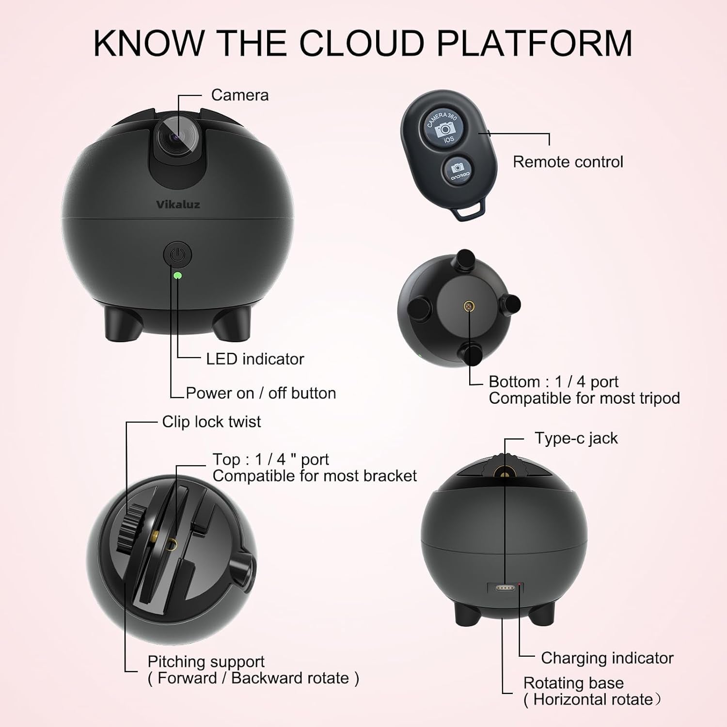 Glam Auto Tracking Phone Holder, Auto Face Tracking Tripod, 360° Rotation Face Body Phone Tracking Tripod, Ai-Powered Face Tracking,No APP Live Vlog Tiktok Video-Grey Compatible with Iphone 17 Pro Max