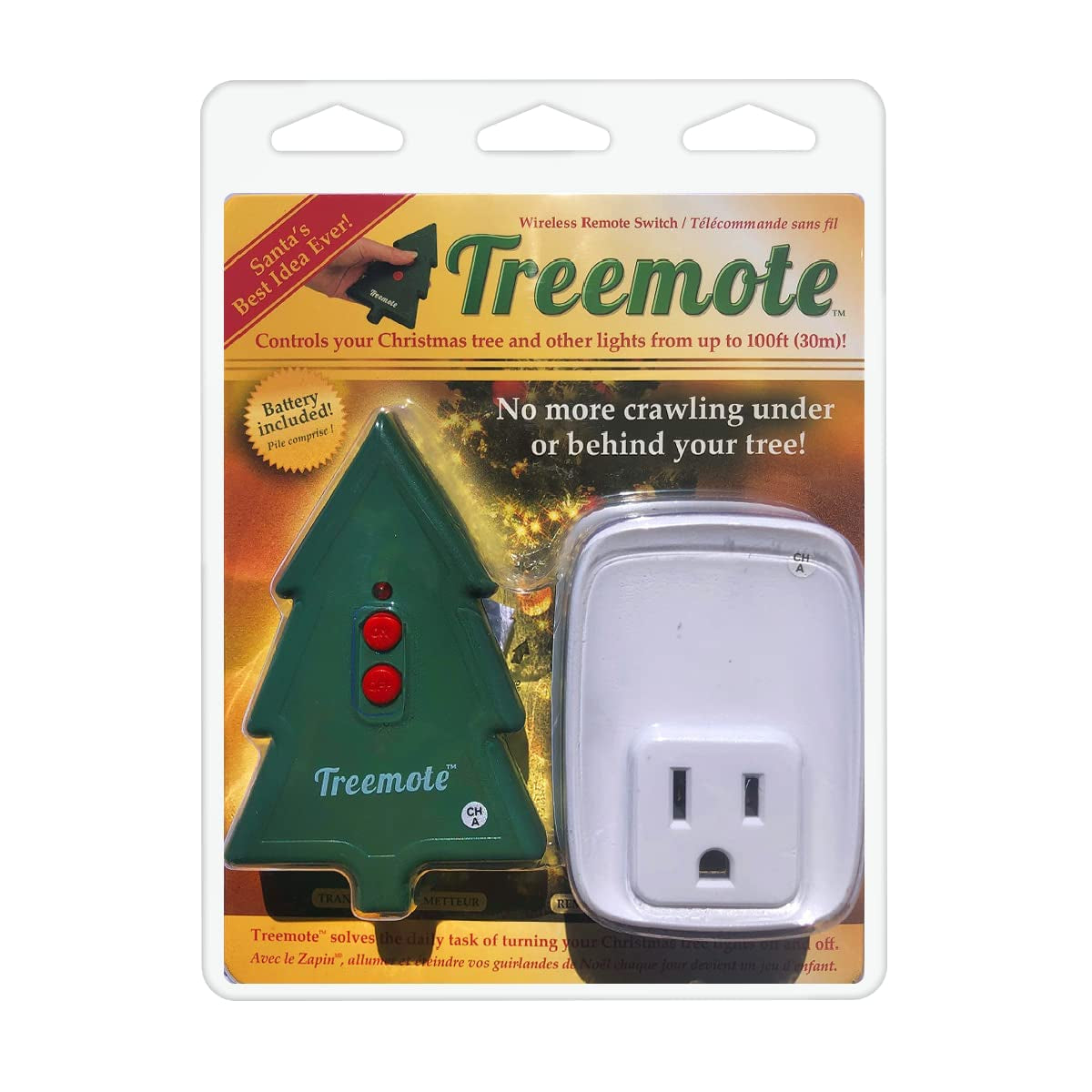 Wireless Remote Switch for Christmas Tree and Other Lights, Works up to 100 Feet Away, Battery Included (Plastic Protective Cover over Battery Must BE Removed before Operating)