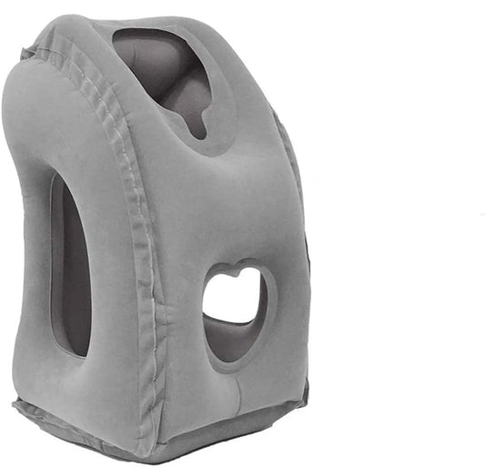Inflatable Travel Air Pillow for Sleeping to Avoid Neck and Shoulder Pain, Comfortably Support Head and Lumbar, Used for Airplane, Car, Bus and Office (Grey)