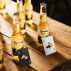 Glam 6PCS Poker Card Stainless Steel Bottle Opener - 3 Black & 3 Silver Poker Themed Cap Openers