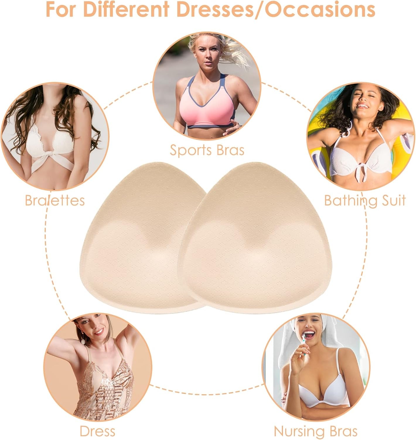 Glam 2 Pairs Bra Pads Inserts, Triangle Breathable Bra Inserts Skin Color Removable Breast Padding Bra Pads for Women Girls