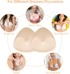 Glam 2 Pairs Bra Pads Inserts, Triangle Breathable Bra Inserts Skin Color Removable Breast Padding Bra Pads for Women Girls