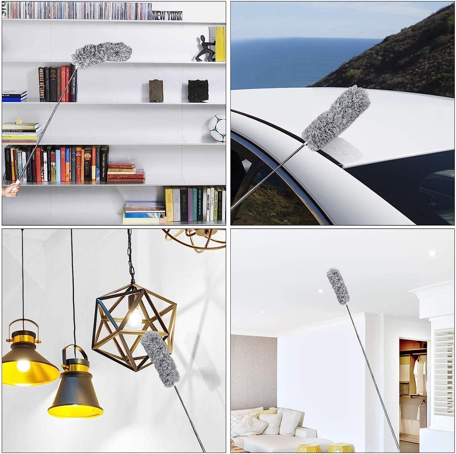 Microfiber Feather Duster Extendable Duster with 100 Inches Extra Long Pole, Bendable Head & Long Handle Dusters for Cleaning Ceiling Fan, High Ceiling, Blinds, Furniture & Cars Gray