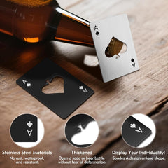 Glam 6PCS Poker Card Stainless Steel Bottle Opener - 3 Black & 3 Silver Poker Themed Cap Openers