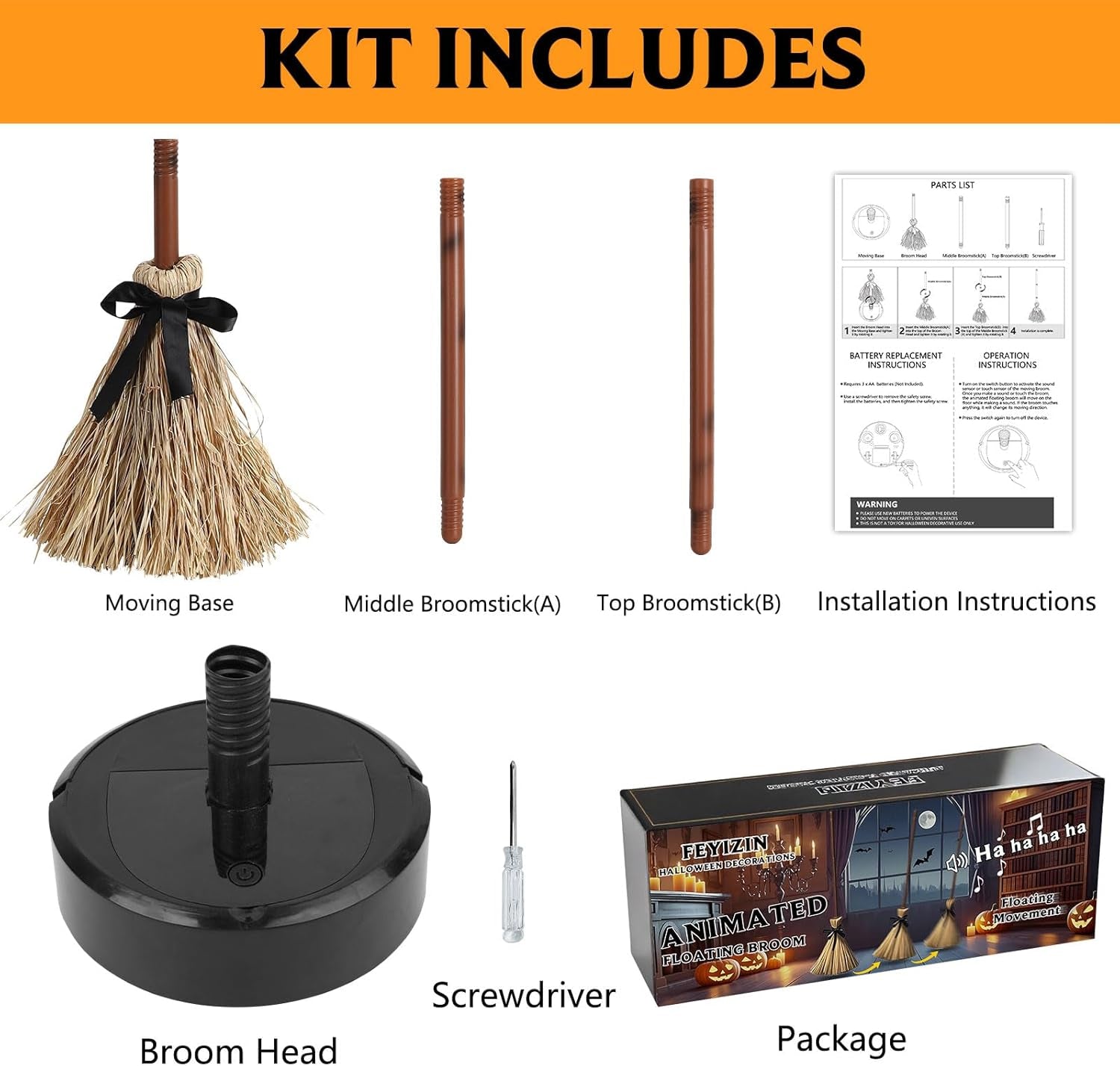 Glam 43.5 Inches Tall Animated Floating Witch's Broom