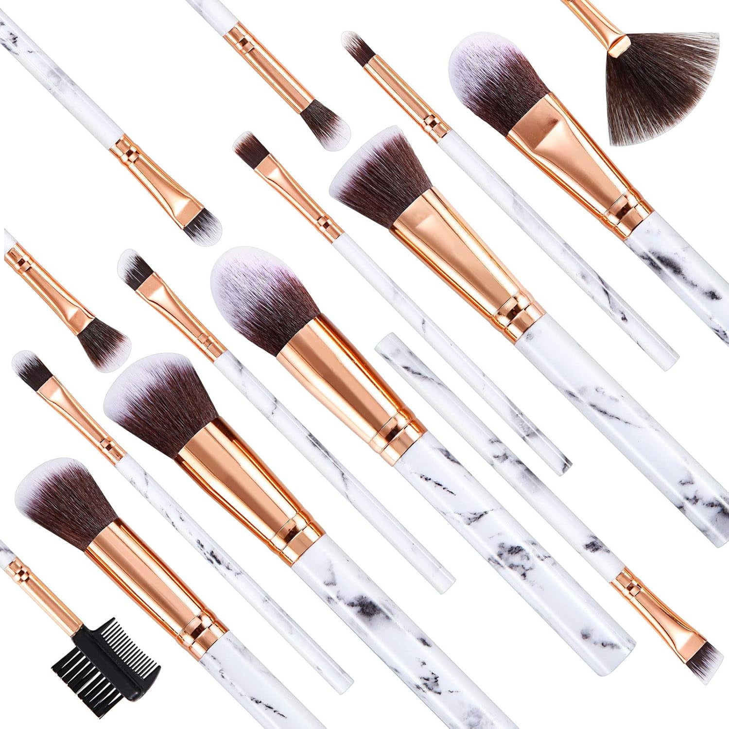 Makeup Brushes 15Pcs Marble Makeup Brush Set Premium Synthetic Kabuki Powder Blush Contour Foundation Concealer Eyeshadow Brushes with Makeup Sponge Make up Tool a Grey