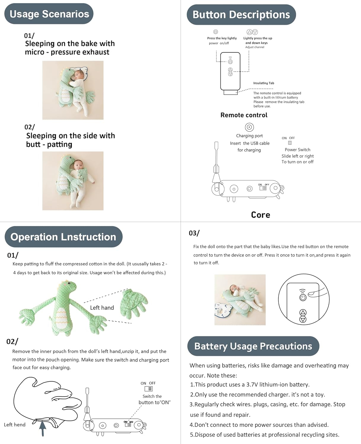 Baby Soothing Toy with Automatic Patting Palm, Baby Patter Doll with Soothing Palm Pad Interactive, 3 Levels Adjustable Simulation of Automatic Palms Slapping for Bed, Sofa