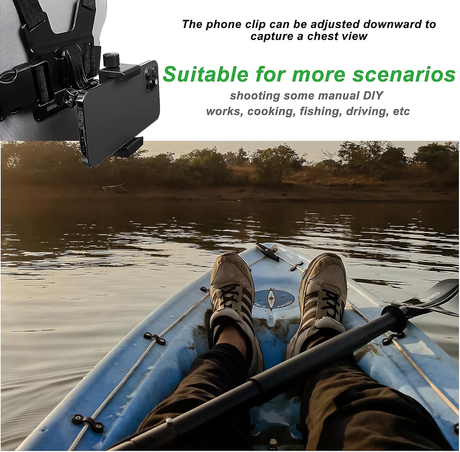 Mobile Phone Chest Strap Mount Strap Holder Kit for POV/VLOG, Cell Phone Clip Accessories Compatible with Iphone, Samsung, Gopro Hero 12, Insta360, DJI Osmo and Action Cameras