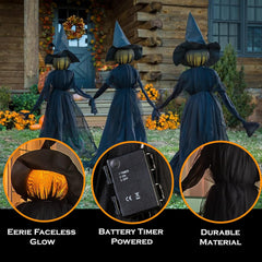 Glam Halloween Witches with Hats Stakes | 4 Feet Tall | Weatherproof Battery Operated | Spooky Garden Statue Outdoor Decoration Grass Lawn or Patio