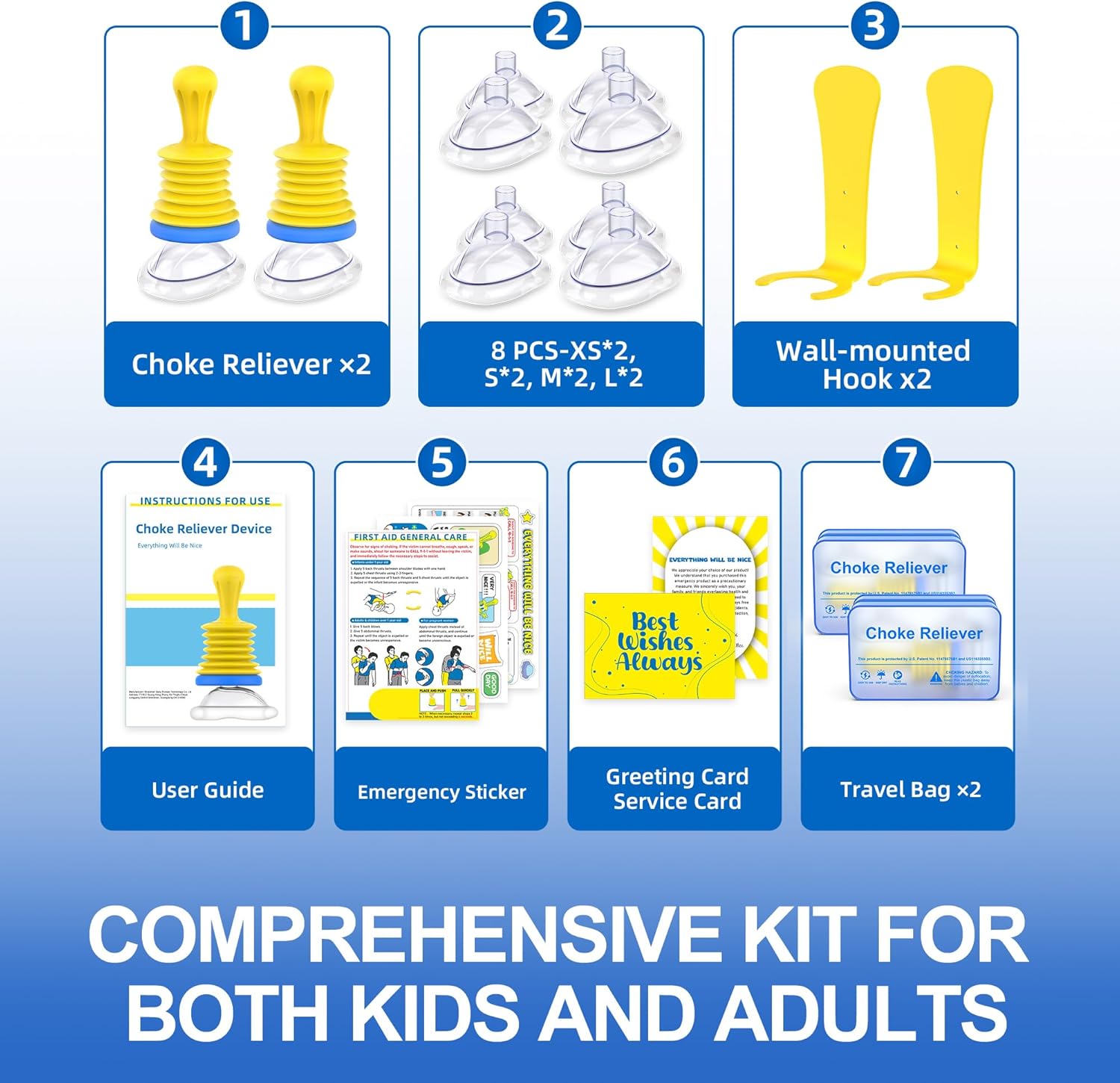 Glam 2-Pack Choking Rescue Kit Device for Kids and Adults with Wall-Mounted Hooks