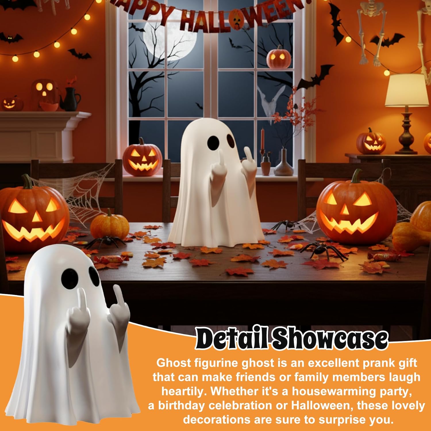 Glam Halloween Ghost Figurine-Spooky & Cute Ghost Statue for Home, Desk, Party Decor | Funnyghost Halloween Decor Indoor