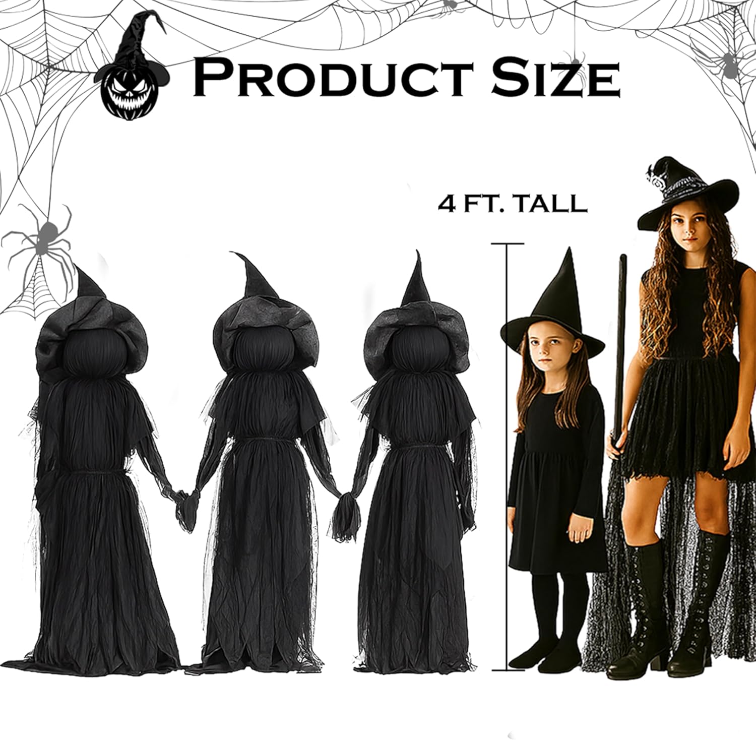 Glam Halloween Witches with Hats Stakes | 4 Feet Tall | Weatherproof Battery Operated | Spooky Garden Statue Outdoor Decoration Grass Lawn or Patio
