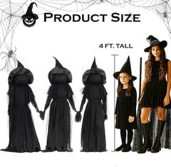 Glam Halloween Witches with Hats Stakes | 4 Feet Tall | Weatherproof Battery Operated | Spooky Garden Statue Outdoor Decoration Grass Lawn or Patio