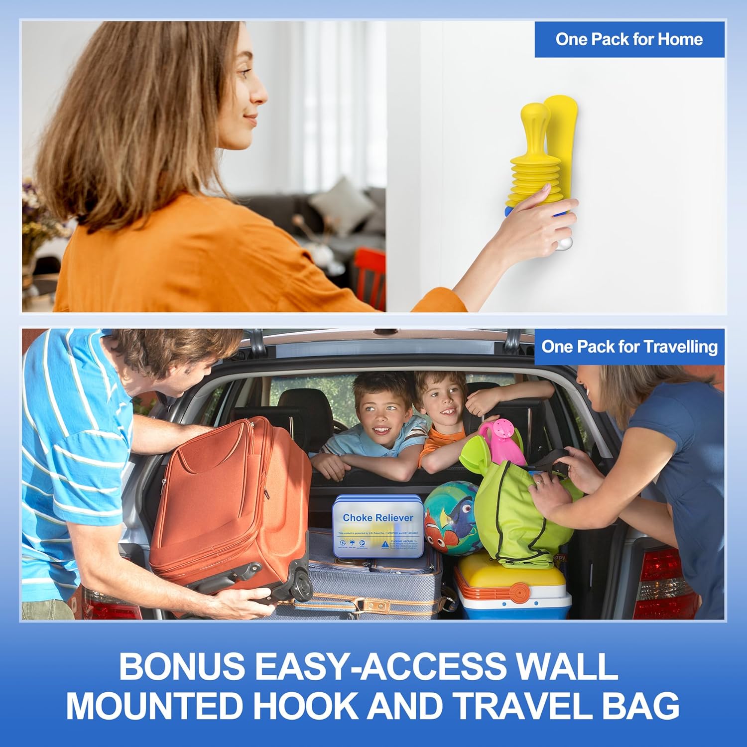 Glam 2-Pack Choking Rescue Kit Device for Kids and Adults with Wall-Mounted Hooks