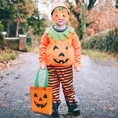 Glam 10 Packs Halloween Jack O Lantern Pumpkin Bags Trick or Treat Tote Bags Non-Woven Candy Party Gift Handles Bag 9.8 X11.8 Inch