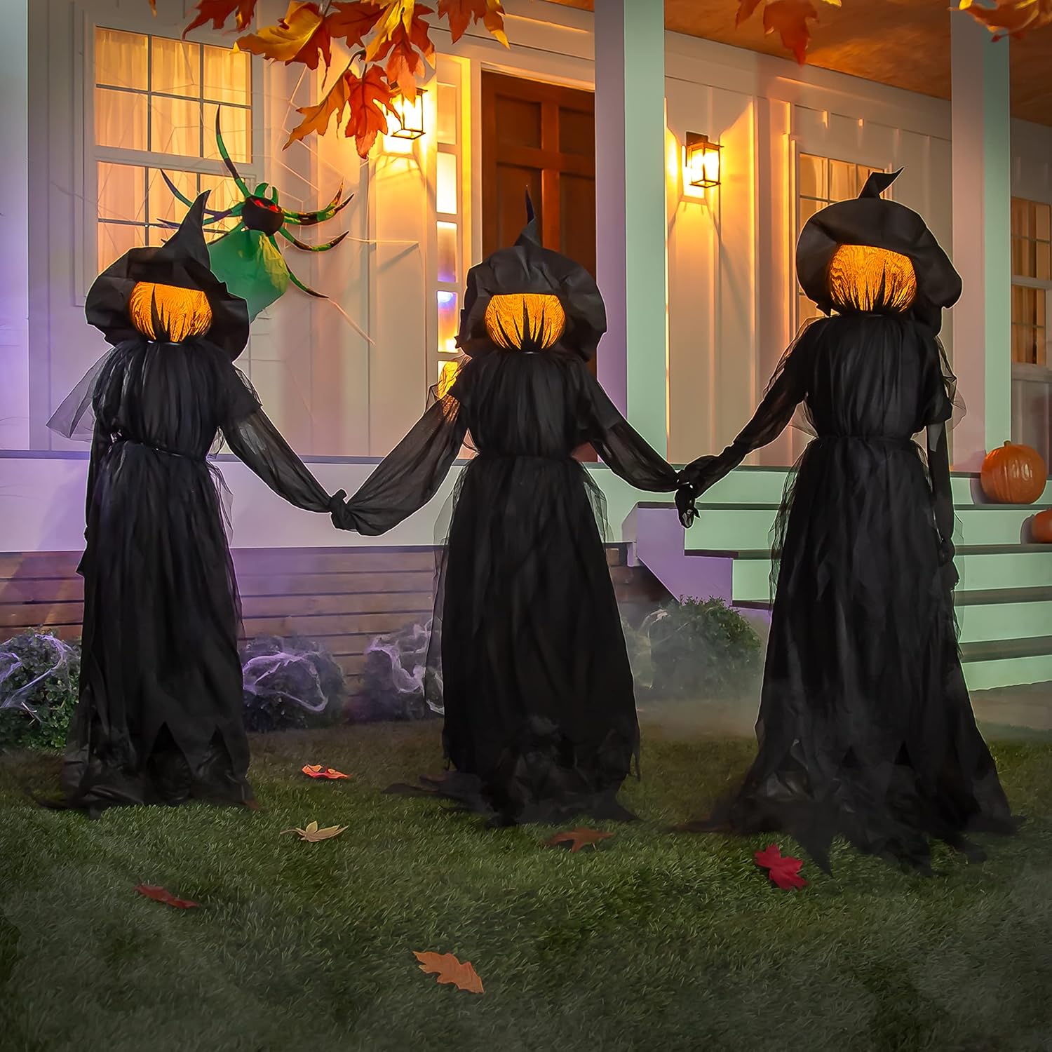 Glam Halloween Witches with Hats Stakes | 4 Feet Tall | Weatherproof Battery Operated | Spooky Garden Statue Outdoor Decoration Grass Lawn or Patio
