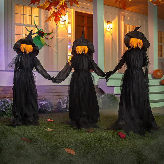 Glam Halloween Witches with Hats Stakes | 4 Feet Tall | Weatherproof Battery Operated | Spooky Garden Statue Outdoor Decoration Grass Lawn or Patio