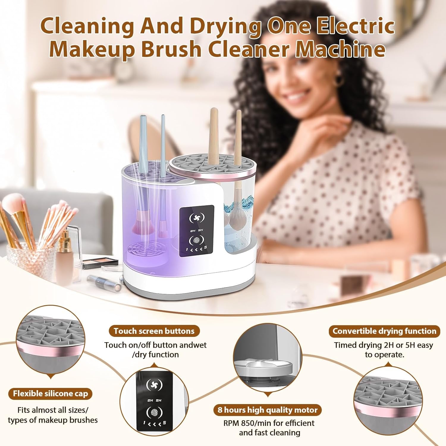 Electric Makeup Brush Cleaner & Dryer – USB Automatic Cleaner for All Brush Types (Foundation, Blush, Eyeshadow, Contour)