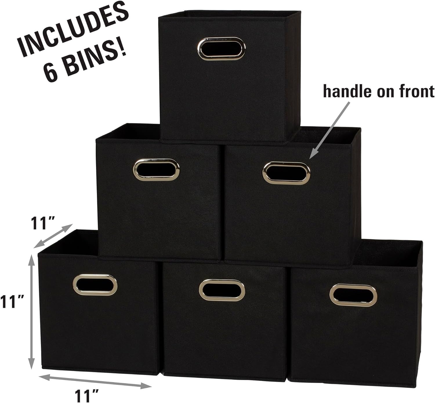 80-1 Foldable Fabric Storage Bins | Set of 6 Cubby Cubes with Handles | Black